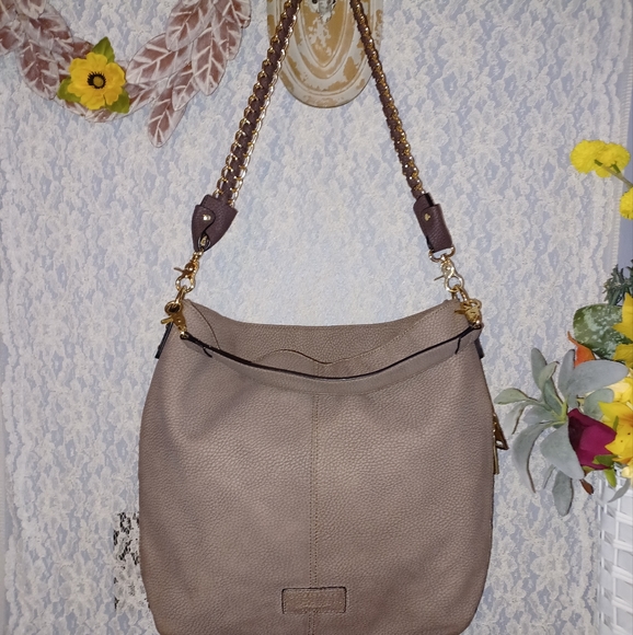 G.H. Bass & Co. Large Leather Taupe Women's Shoulder Bag 16x14" - Picture 2 of 16